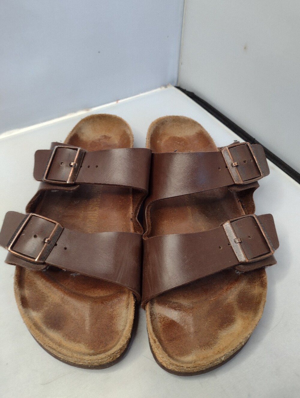 Birkenstocks Unisex Dark Brown Leather Arizona Sandals 40 W9 M7 Cork Comfort B18